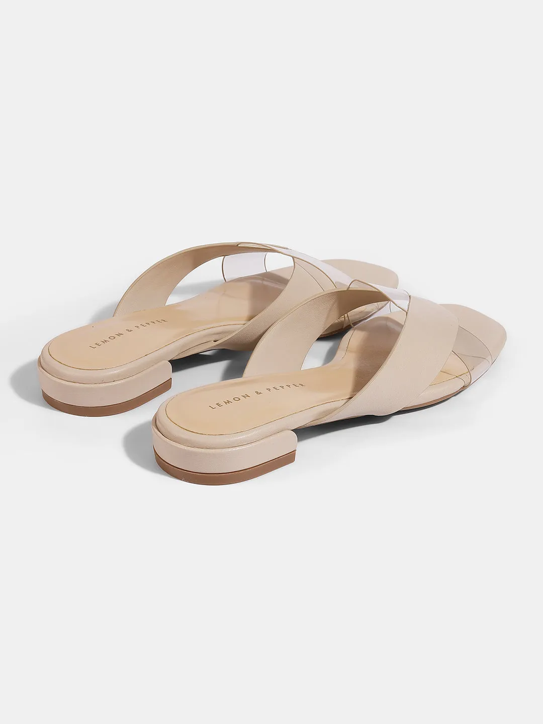 Stylish Black Sliders with Transparent Cross Straps