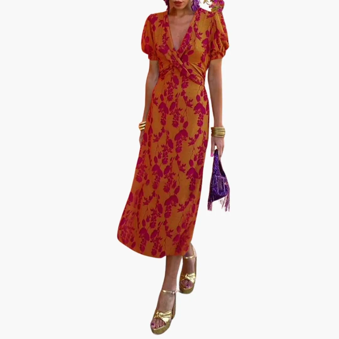 Stylish Leaf Pattern Dress for Women