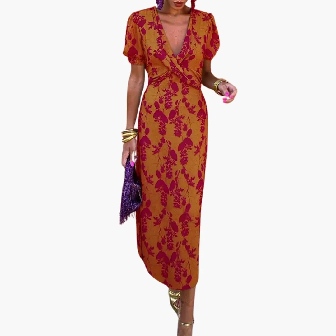 Stylish Leaf Pattern Dress for Women