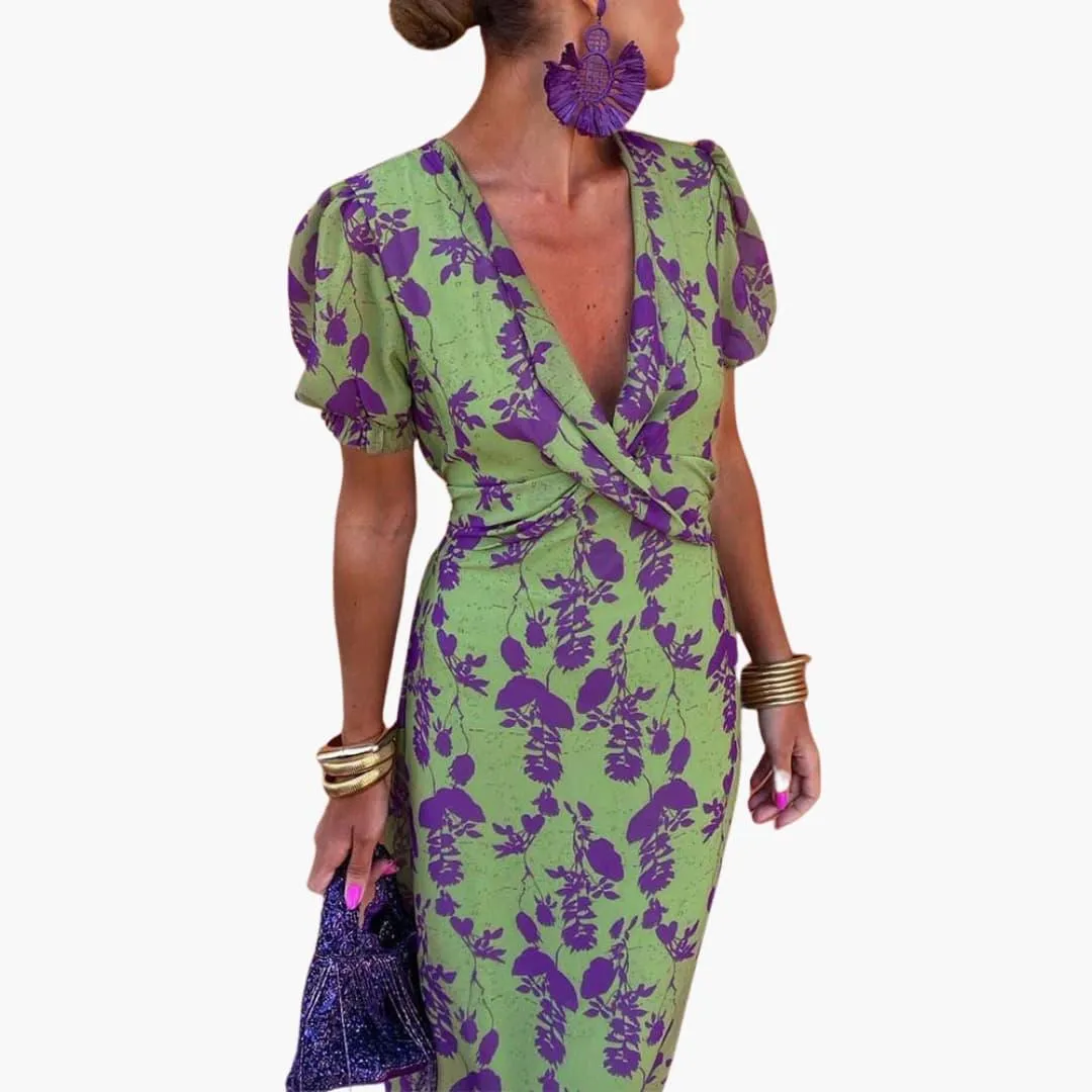 Stylish Leaf Pattern Dress for Women