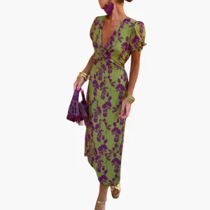 Stylish Leaf Pattern Dress for Women