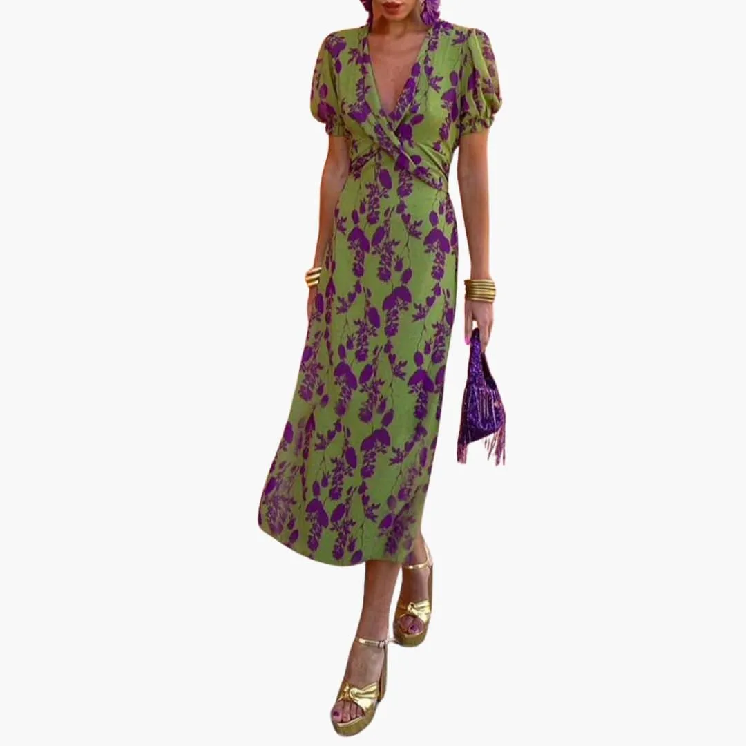 Stylish Leaf Pattern Dress for Women