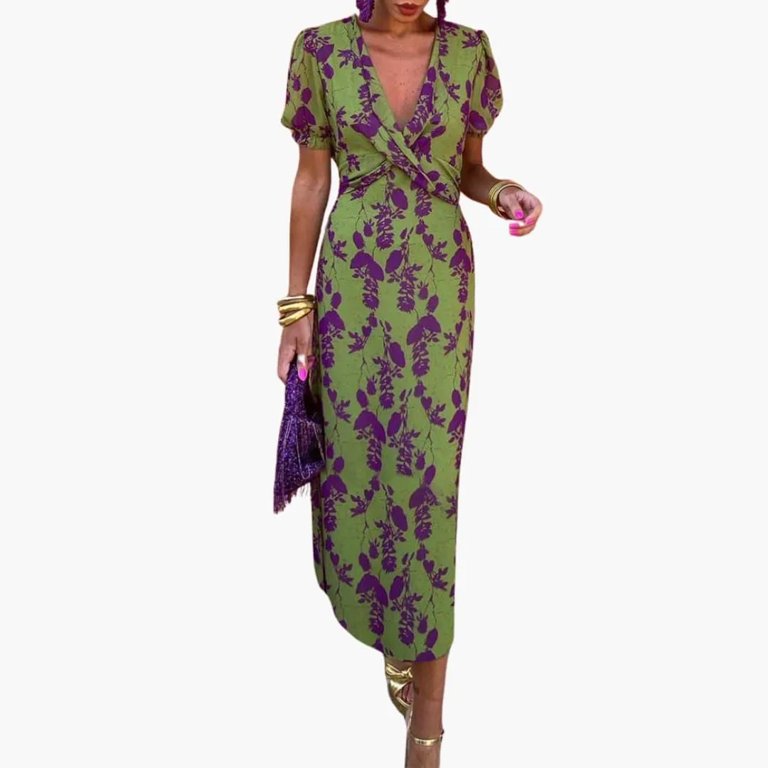 Stylish Leaf Pattern Dress for Women