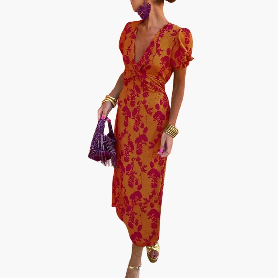 Stylish Leaf Pattern Dress for Women