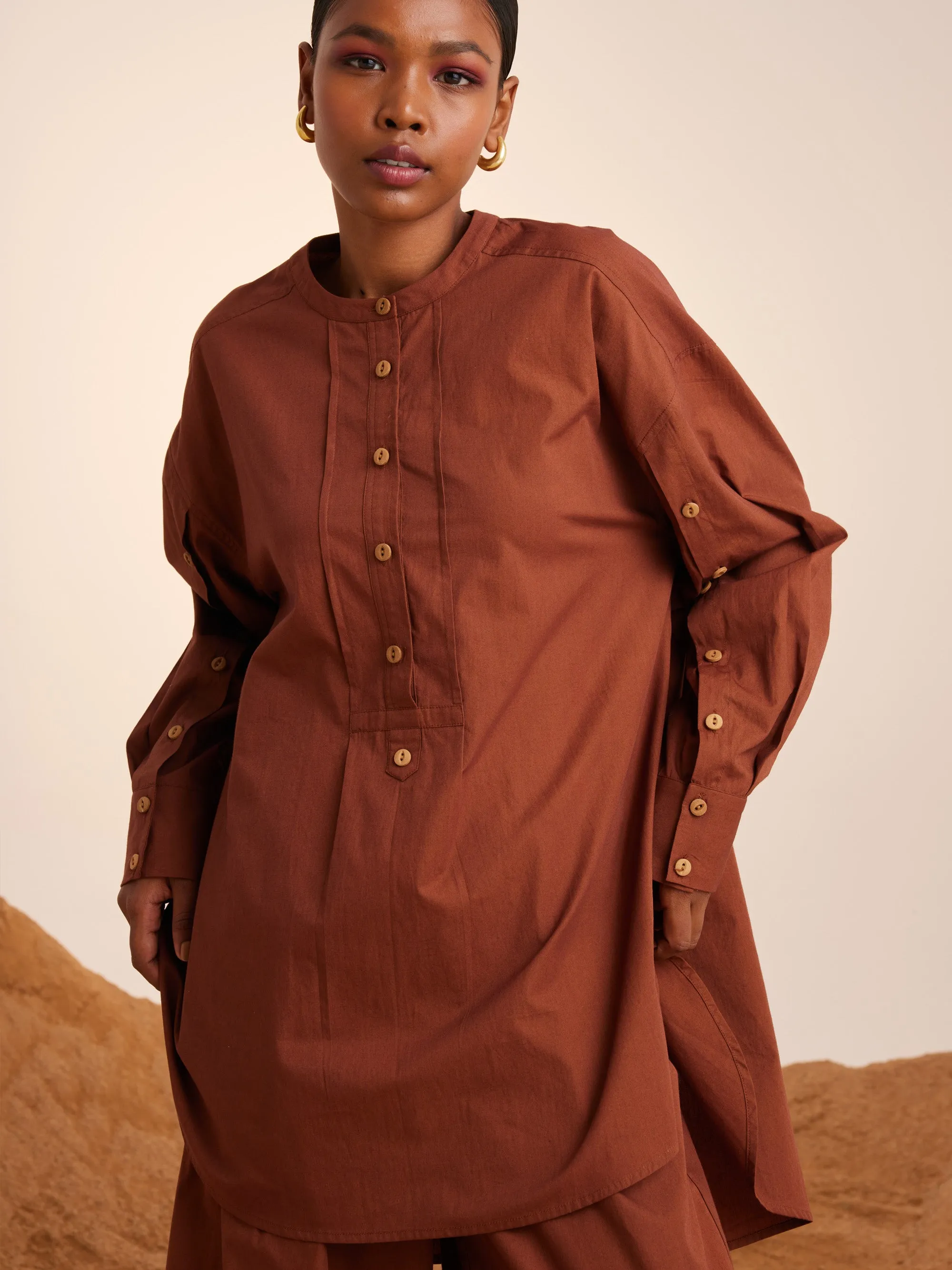 Summer Tunic Top Topstictched-Rust-Cotton-Ss25-Tst-Rst-Cord