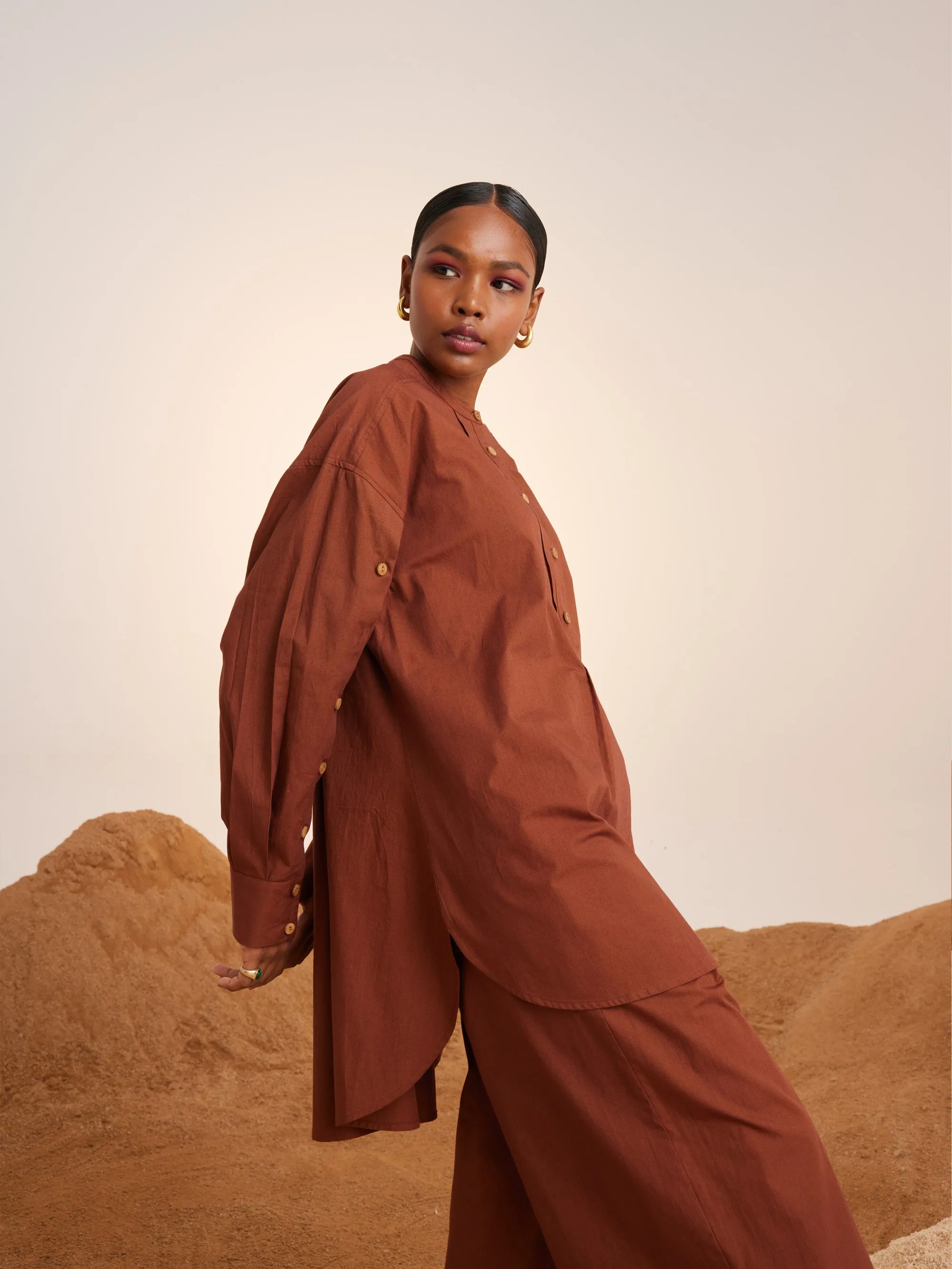 Summer Tunic Top Topstictched-Rust-Cotton-Ss25-Tst-Rst-Cord