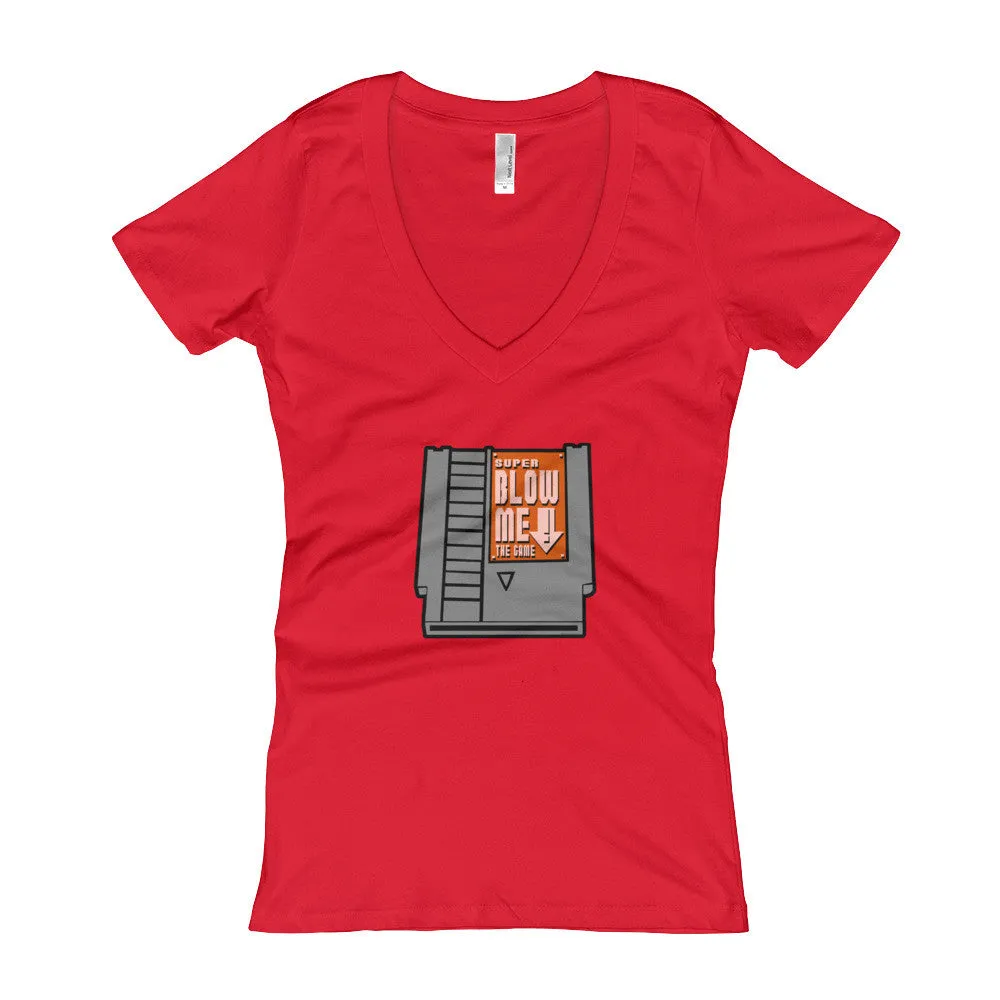 Super Blow Me Cartridge Fitted V-Neck T-shirt
