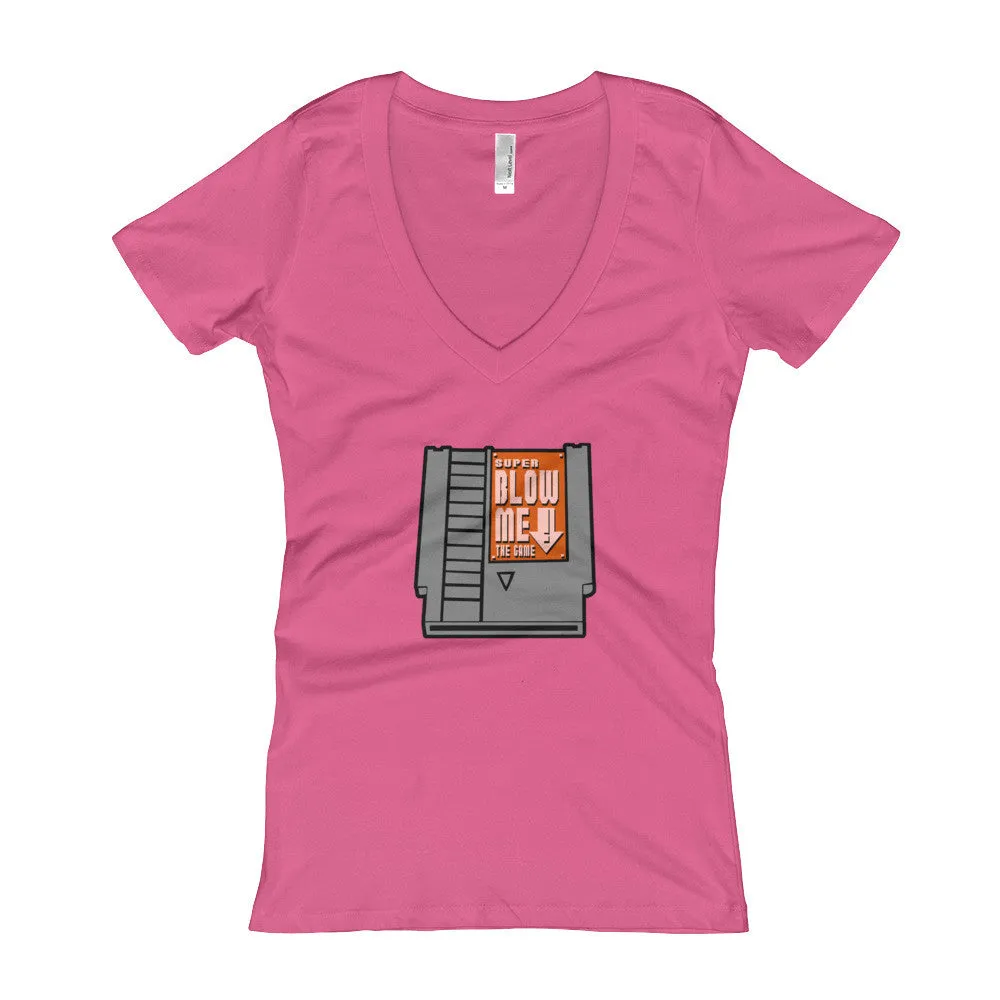 Super Blow Me Cartridge Fitted V-Neck T-shirt