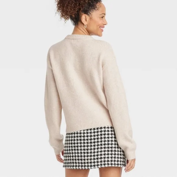 Target Holiday Crewneck Pullover Sweater New Day Oatmeal Red Bow Size Small NWT