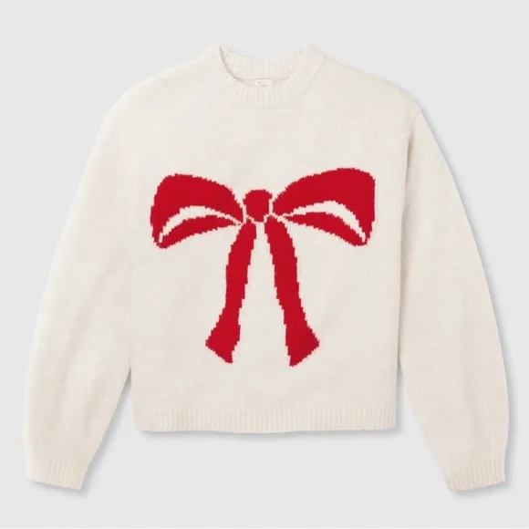 Target Holiday Crewneck Pullover Sweater New Day Oatmeal Red Bow Size Small NWT