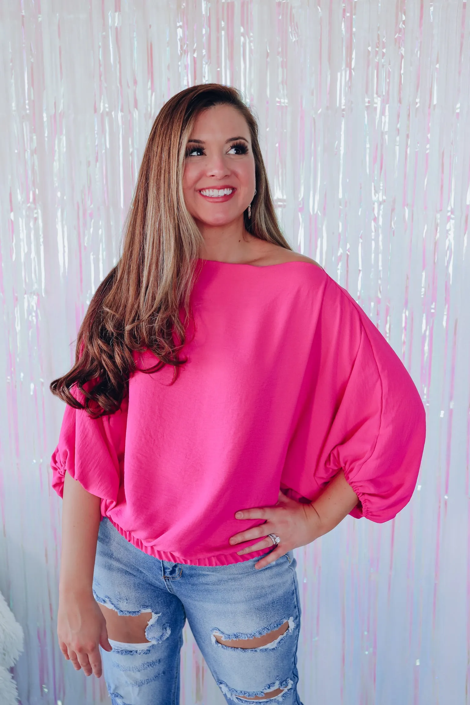Taylor Off The Shoulder Top - Pink