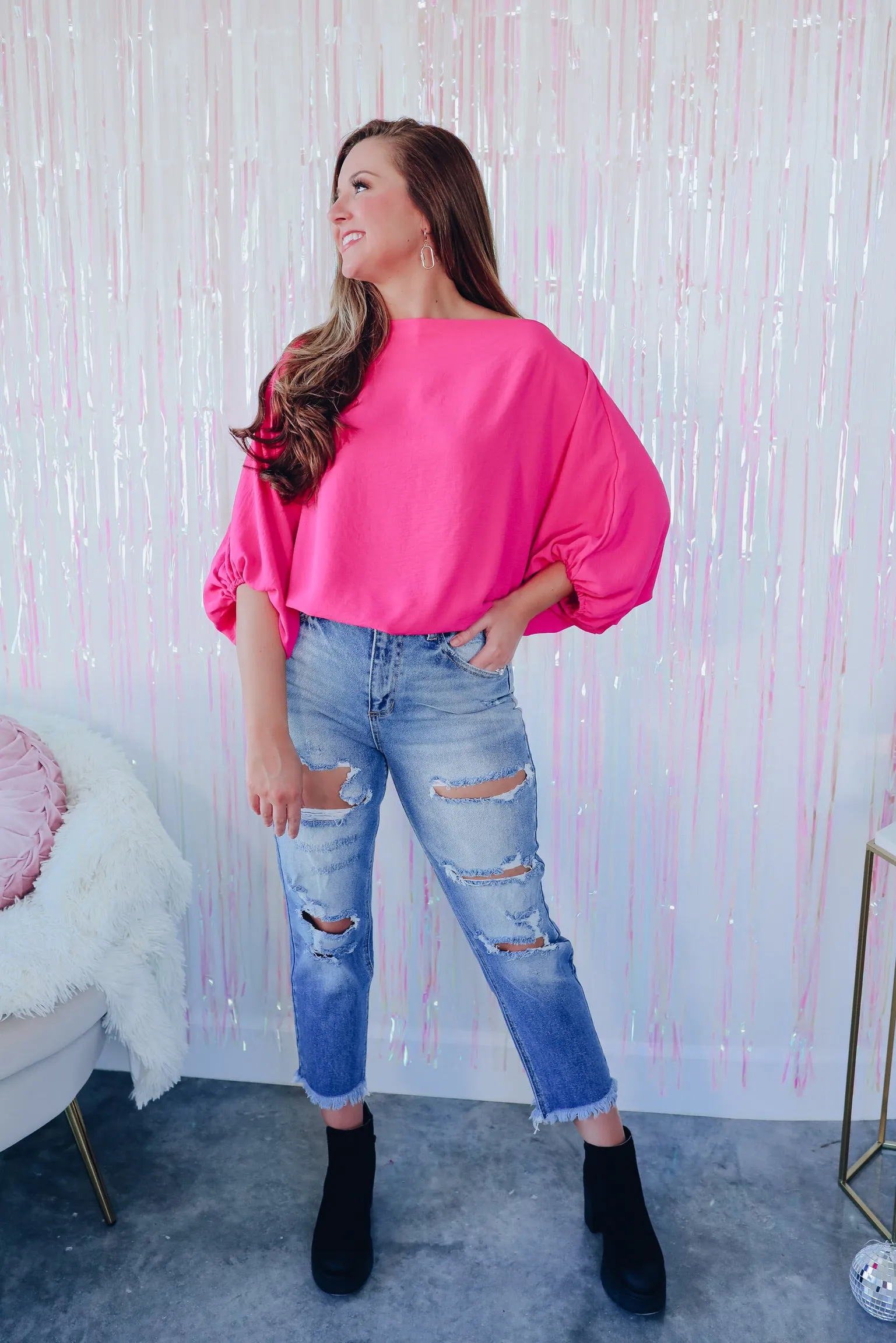 Taylor Off The Shoulder Top - Pink