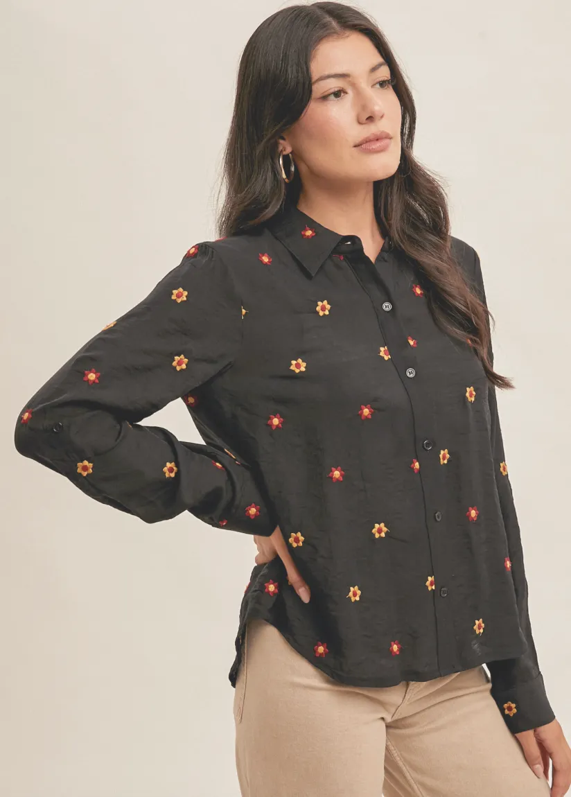 The Nova Floral Embroidered Button Down Shirt
