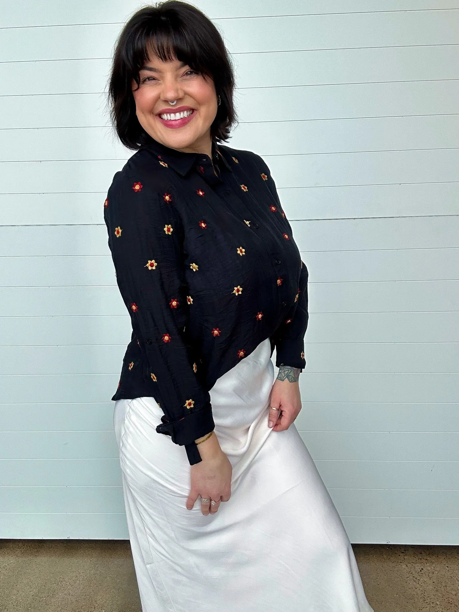 The Nova Floral Embroidered Button Down Shirt