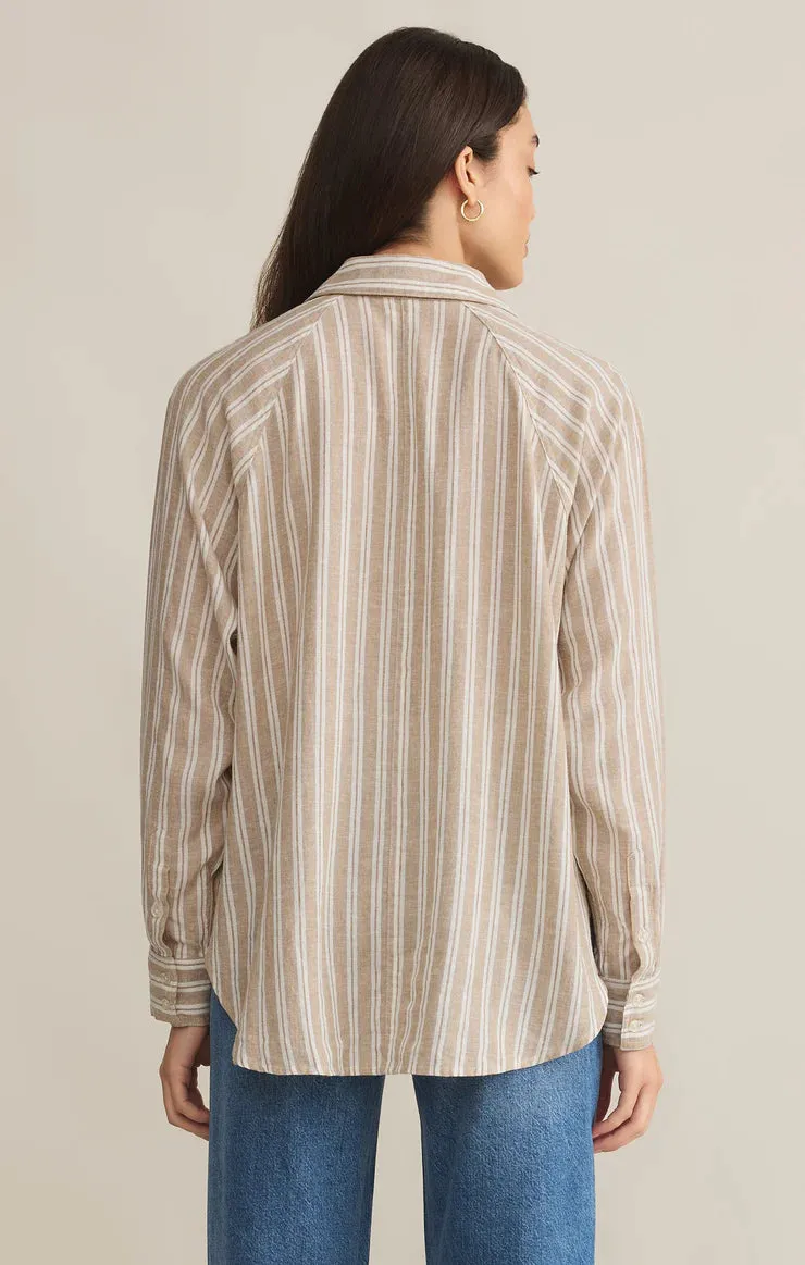 THE PERFECT LINEN STRIPE TOP - PEBBLE ROOM