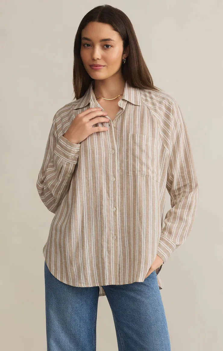 THE PERFECT LINEN STRIPE TOP - PEBBLE ROOM