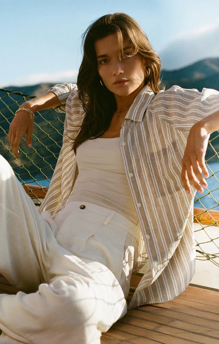 THE PERFECT LINEN STRIPE TOP - PEBBLE ROOM