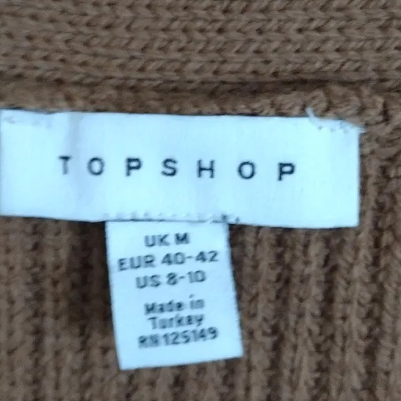 Topshop tan caramel short cardigan Sweater button up size 8-10