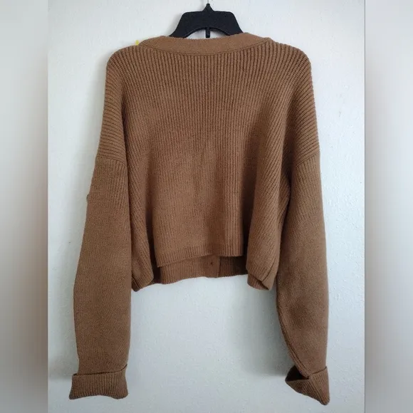 Topshop tan caramel short cardigan Sweater button up size 8-10