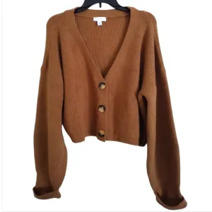 Topshop tan caramel short cardigan Sweater button up size 8-10