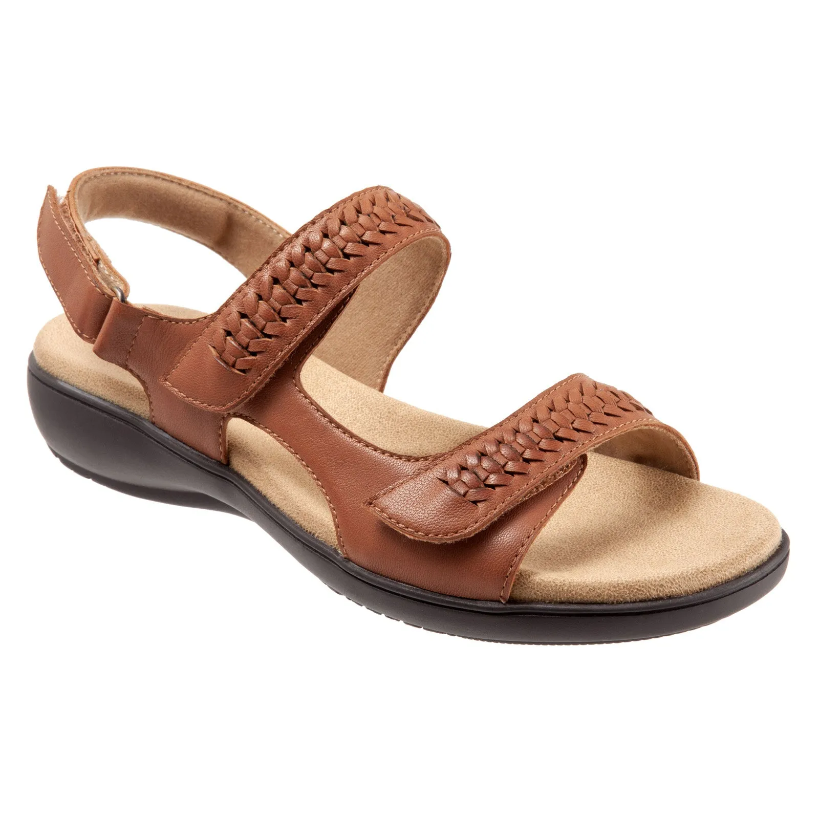 Trotters Romi Woven T2232-215 Womens Brown Leather Strap Sandals Shoes