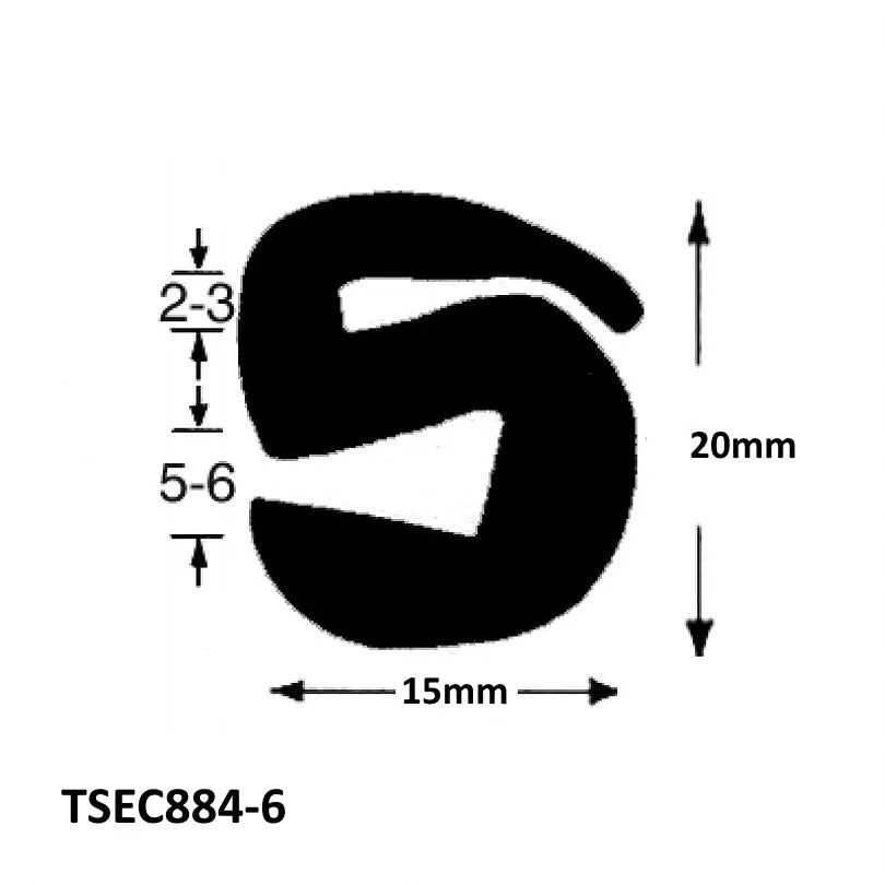 TSEC 884.6 EPDM S-Shaped Rubber Section Glazing Seal - Durable and Weather-Resistant