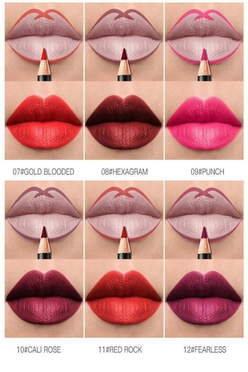 Ultra Durable Waterproof Matte Lipstick Lip Liner Pencil Kit - 12 Pack