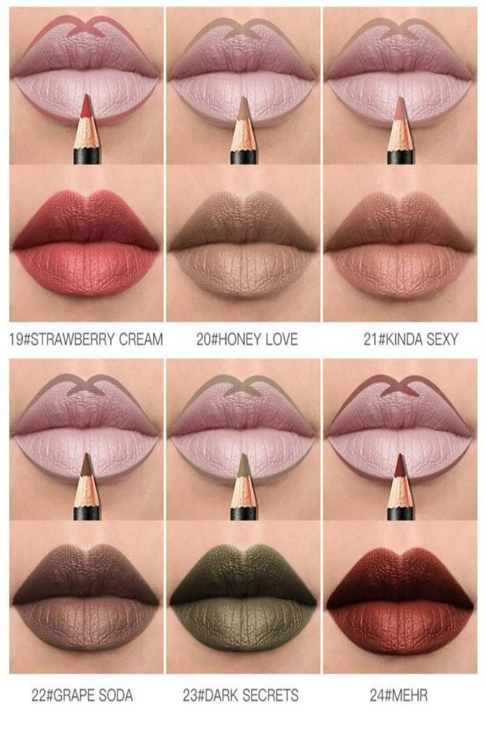 Ultra Durable Waterproof Matte Lipstick Lip Liner Pencil Kit - 12 Pack