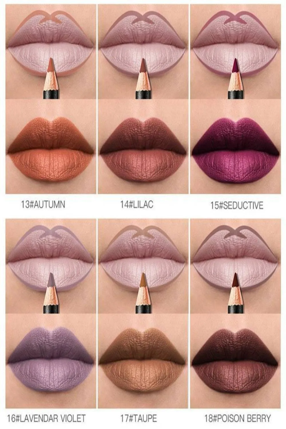 Ultra Durable Waterproof Matte Lipstick Lip Liner Pencil Kit - 12 Pack