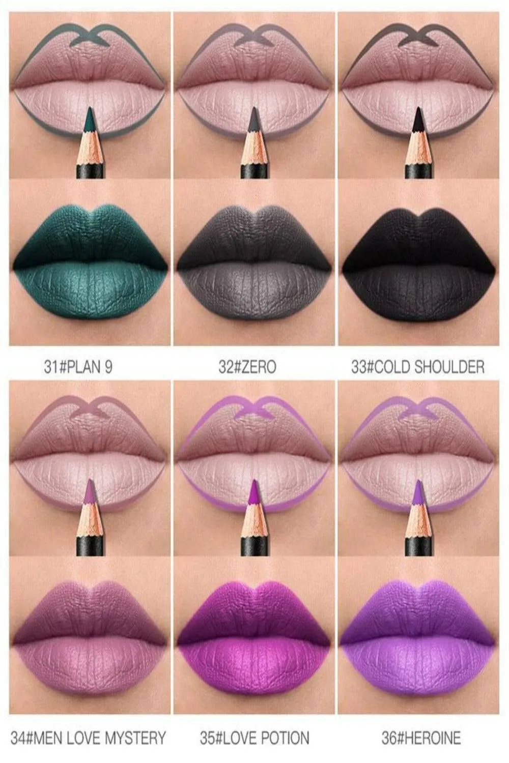 Ultra Durable Waterproof Matte Lipstick Lip Liner Pencil Kit - 12 Pack