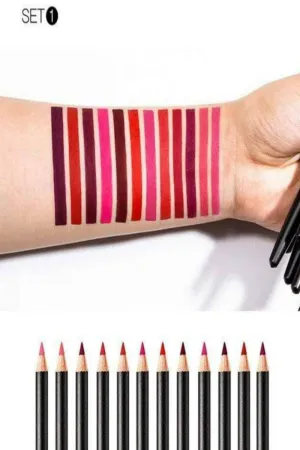 Ultra Durable Waterproof Matte Lipstick Lip Liner Pencil Kit - 12 Pack