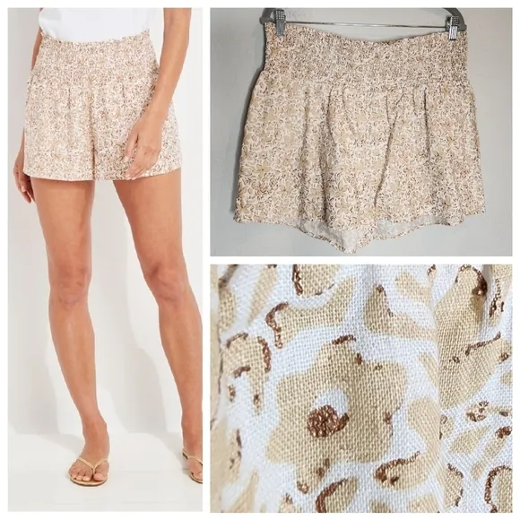 Vineyard Vines Plumeria Linen Smocked Pull-On Shorts. Size XL. New