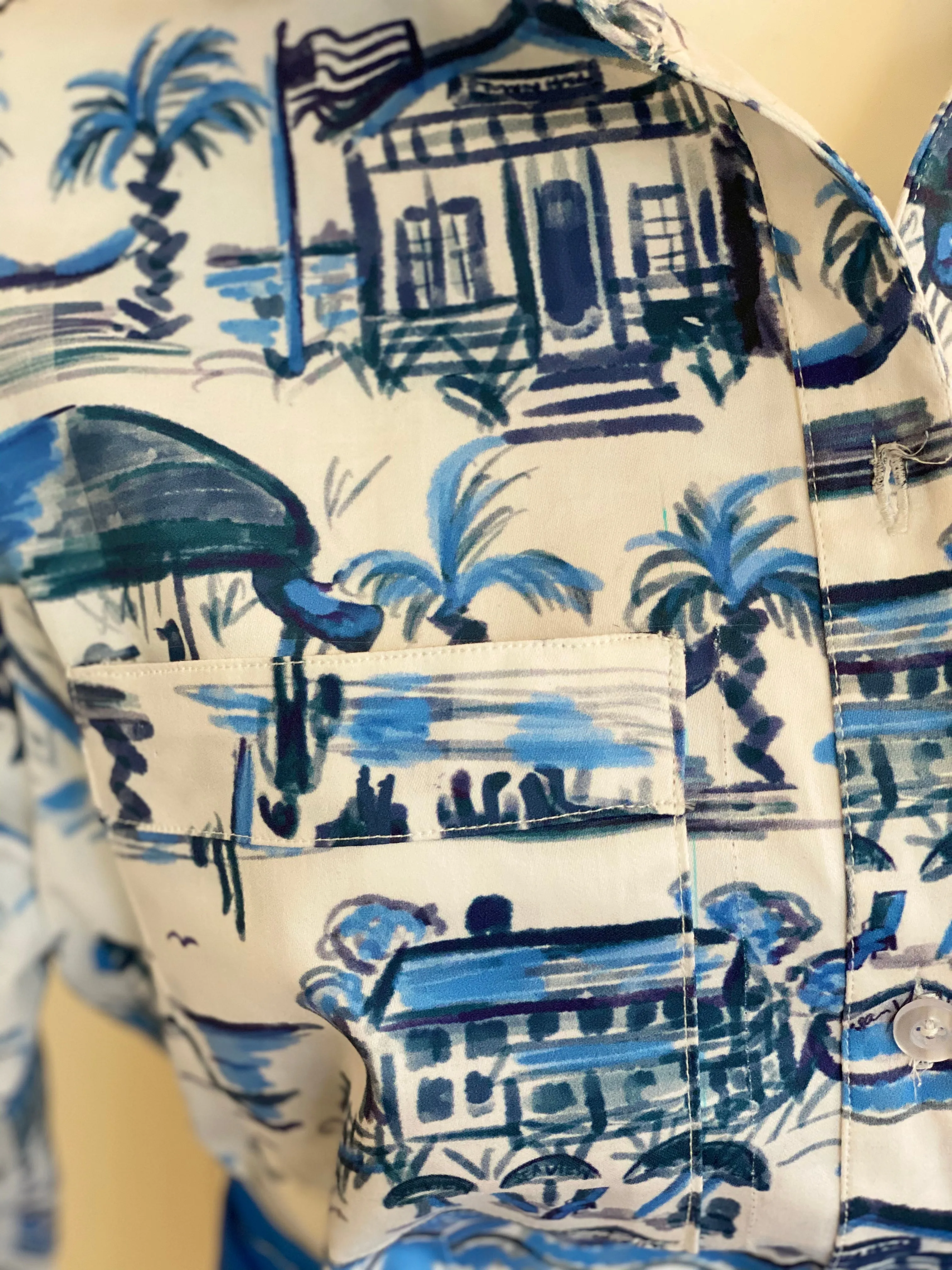 Waverly Shirt Dress in Blue and White Pawleys Toile