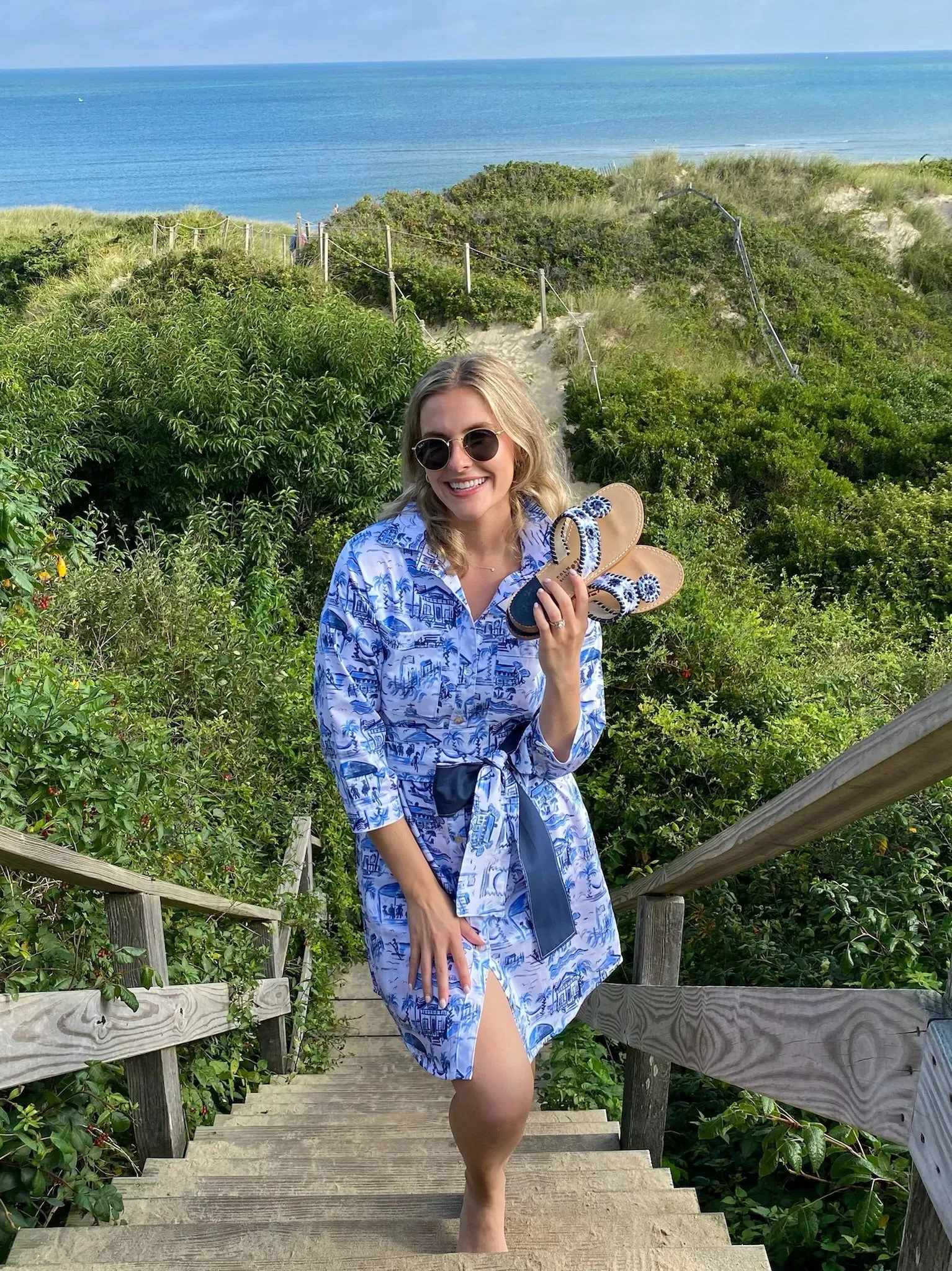 Waverly Shirt Dress in Blue and White Pawleys Toile