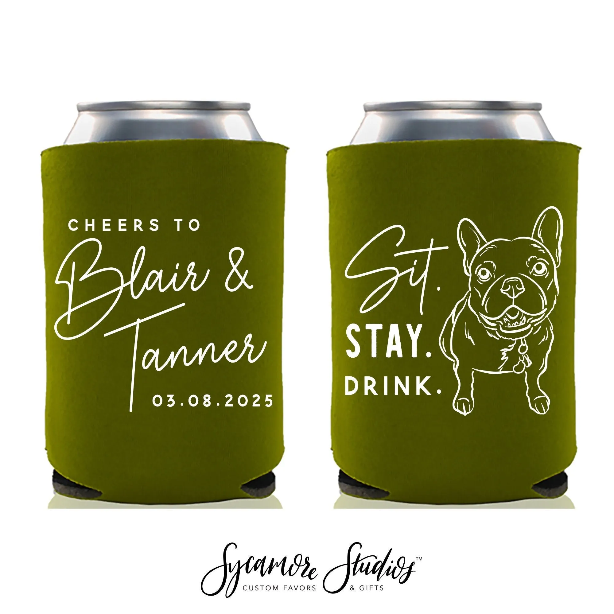 Wedding Can Cooler #236R - Custom Pet Illustration