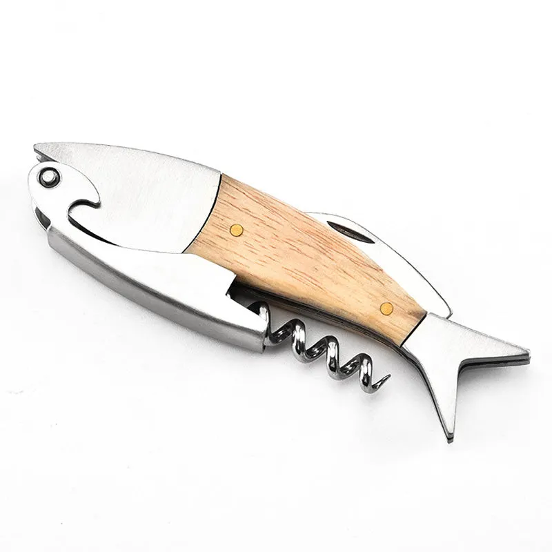 Wine Opener: Cute Fish Shaped Wood Handle