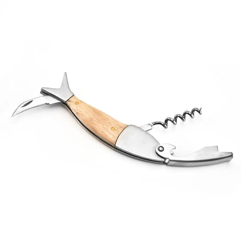 Wine Opener: Cute Fish Shaped Wood Handle