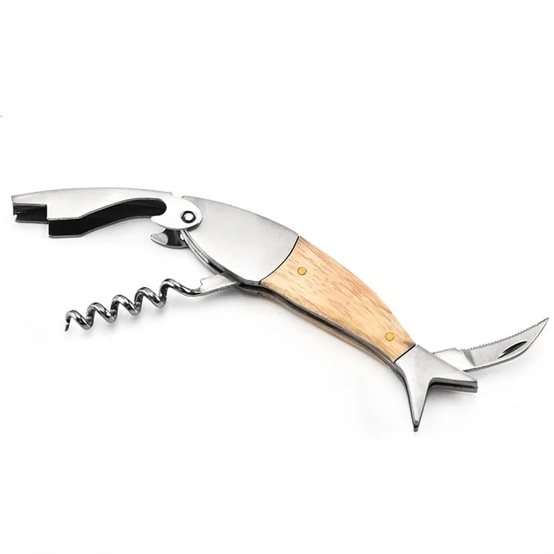 Wine Opener: Cute Fish Shaped Wood Handle