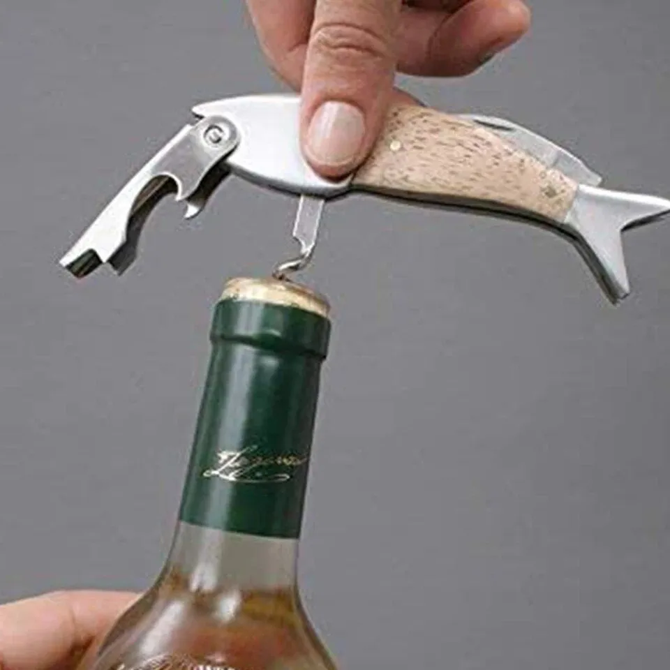Wine Opener: Cute Fish Shaped Wood Handle