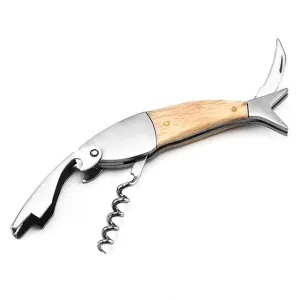 Wine Opener: Cute Fish Shaped Wood Handle