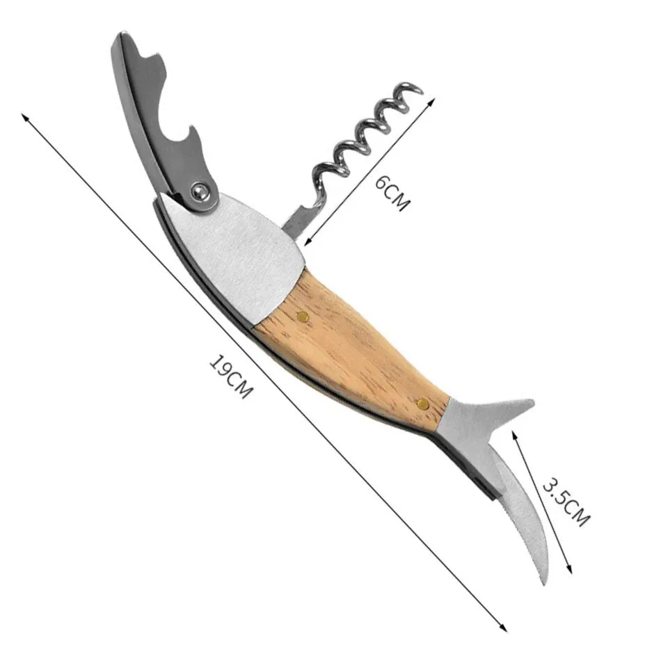 Wine Opener: Cute Fish Shaped Wood Handle