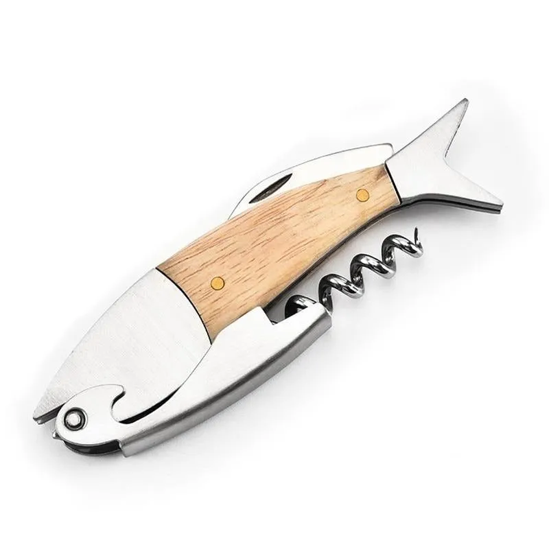 Wine Opener: Cute Fish Shaped Wood Handle