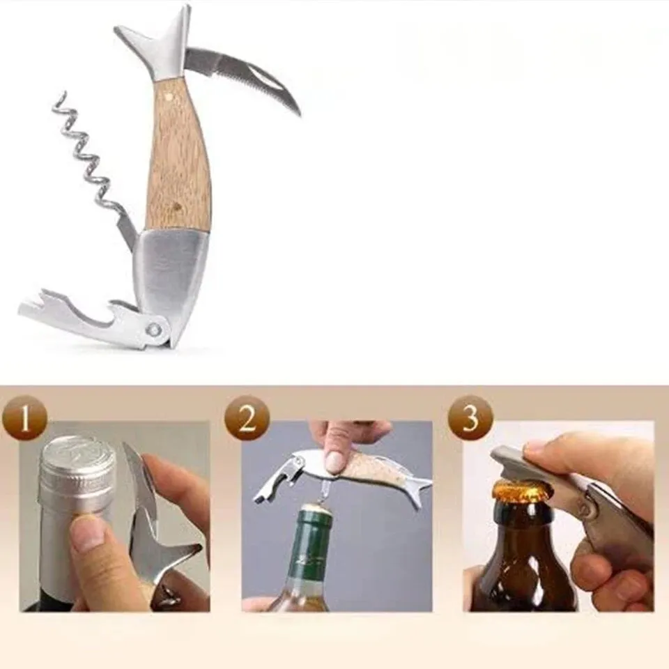 Wine Opener: Cute Fish Shaped Wood Handle