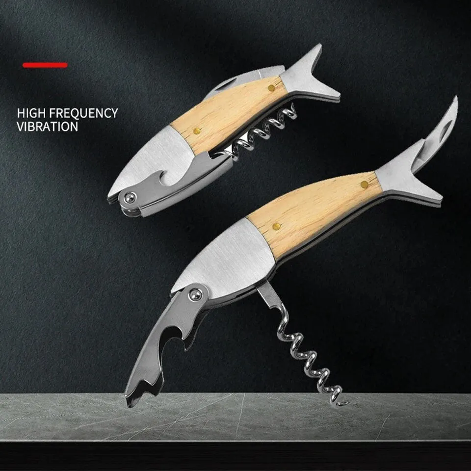 Wine Opener: Cute Fish Shaped Wood Handle