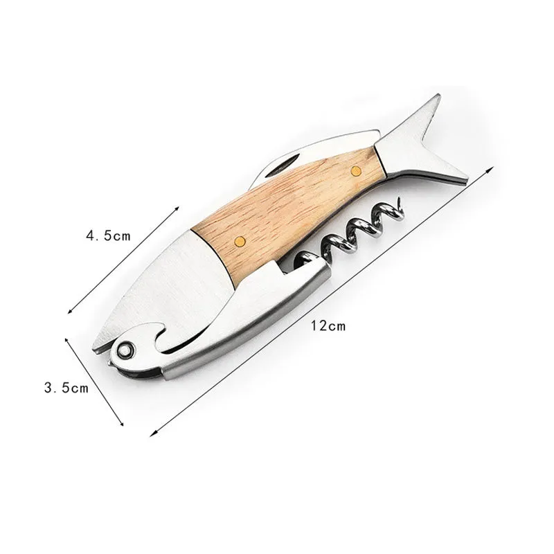 Wine Opener: Cute Fish Shaped Wood Handle