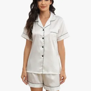 Women's White Satin Pajama Set