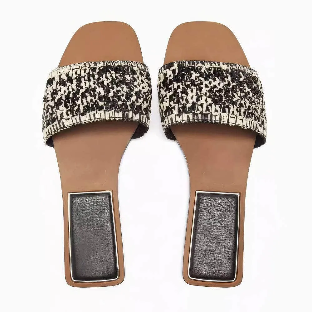 Woven Detailed Slide-On Flat Mules