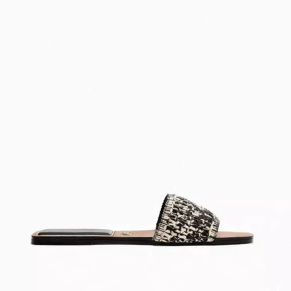 Woven Detailed Slide-On Flat Mules