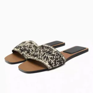 Woven Detailed Slide-On Flat Mules